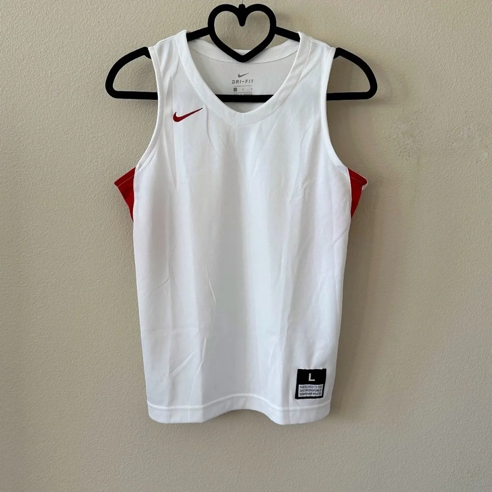 Nike White Red Boy’s Sleeveless Basketball Jersey Tank Top NWT Size L